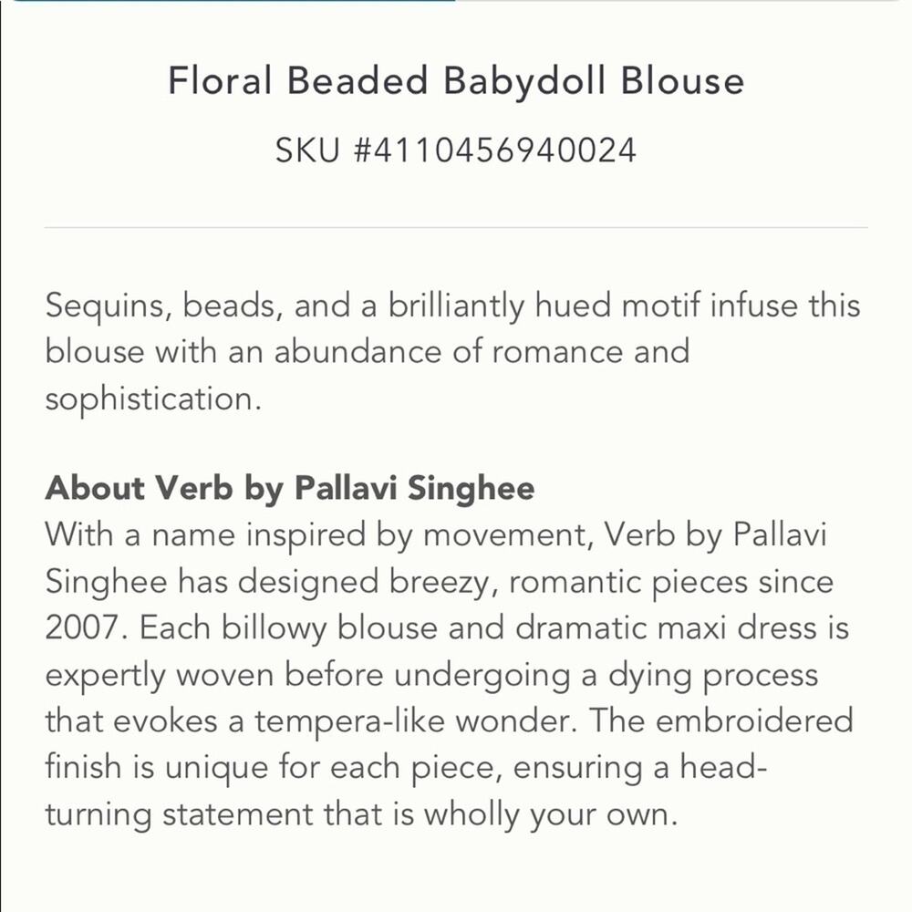 Anthropologie Verb Floral Beaded Babydoll Blouse NEW - Picture 9 of 10